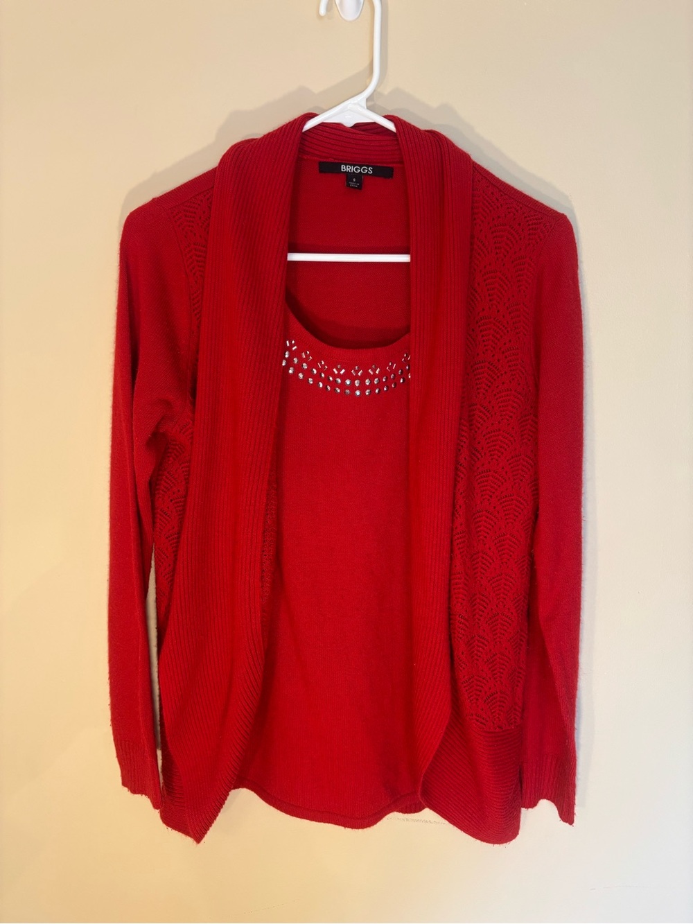 Briggs New York Red Women's Open-Front Cardigan and Embellished Tee Set